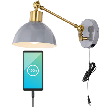 Lisa 18" Swing Arm Modern Midcentury Iron USB Charging Port LED Sconce - JONATHAN Y
